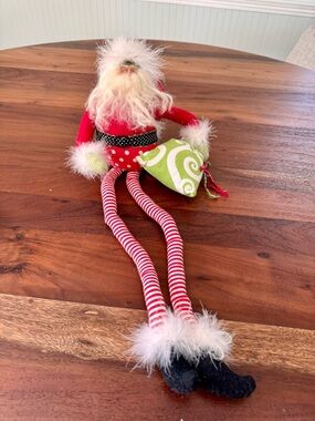 Whimsical Santa Elf Shelf Sitter 23” Lanky & Poseable Legs Feathers Bell